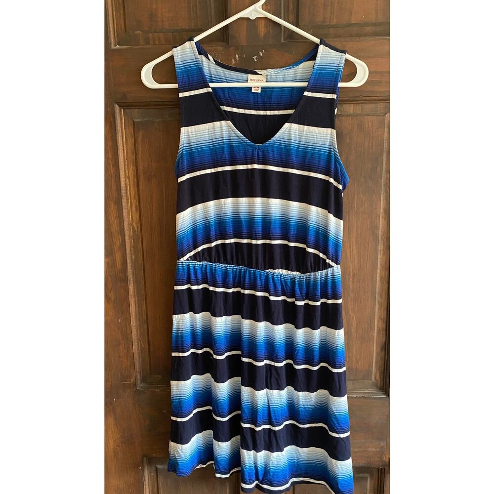 Merona Womens Medium Dress Sleeveless Blue Stripe Rayon Spandex - Picture 7 of 9